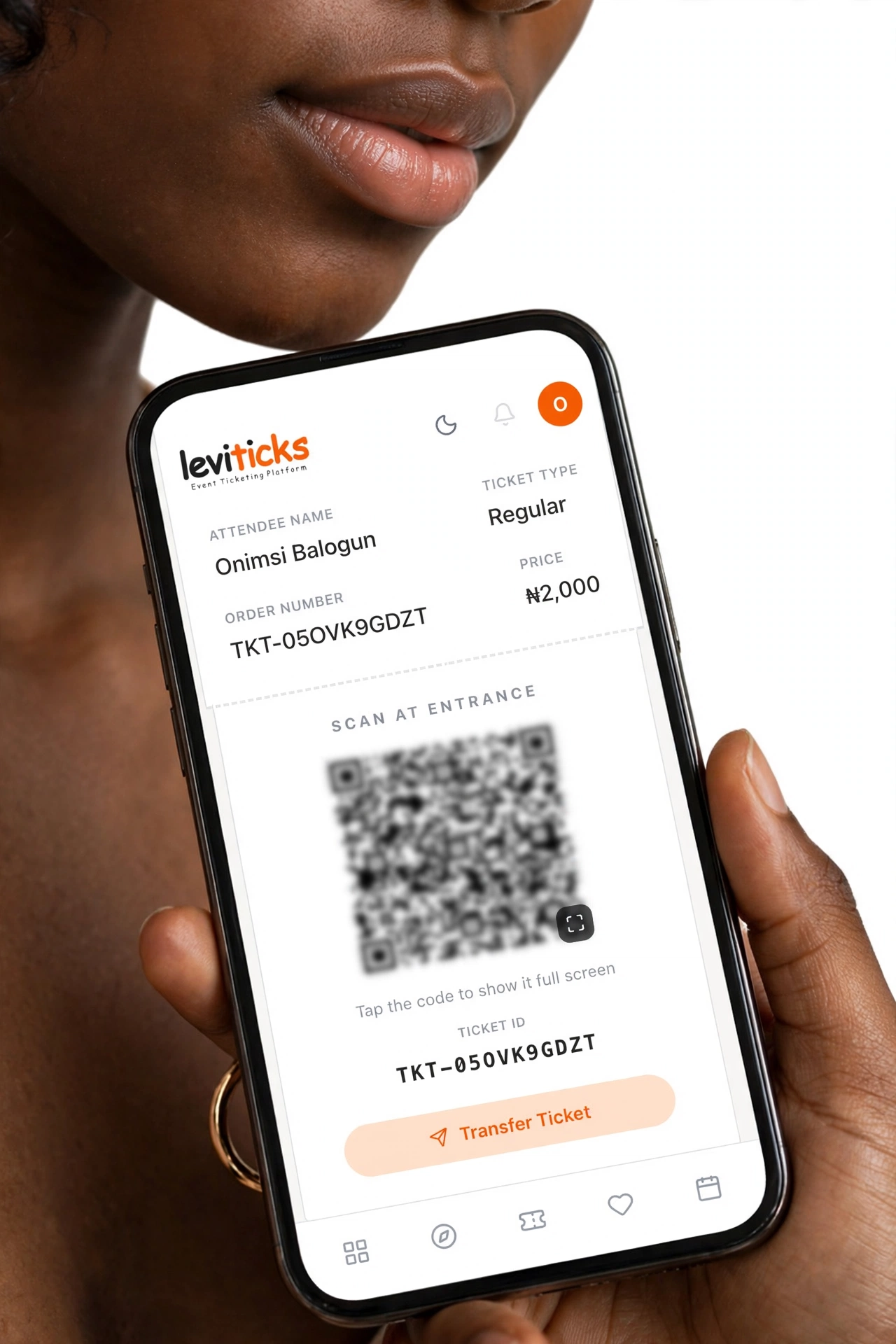 A Leviticks ticket with its entry QR code, open on a phone