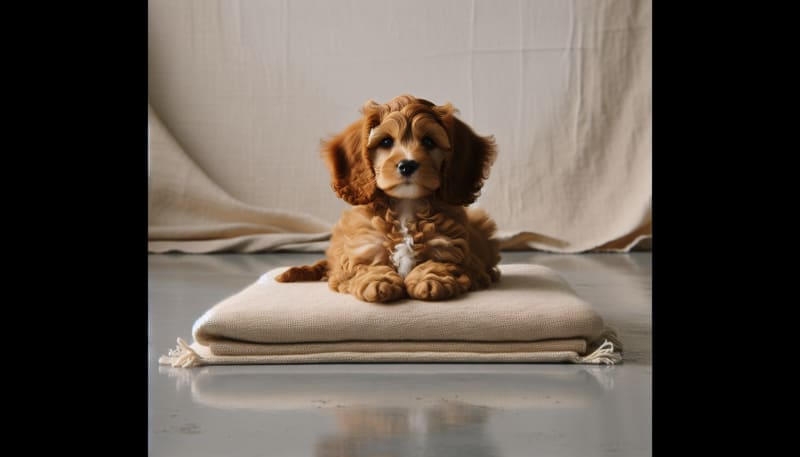 Apricot gold F1 Cavapoo puppy with wavy coat — low-shedding designer crossbreed Singapore