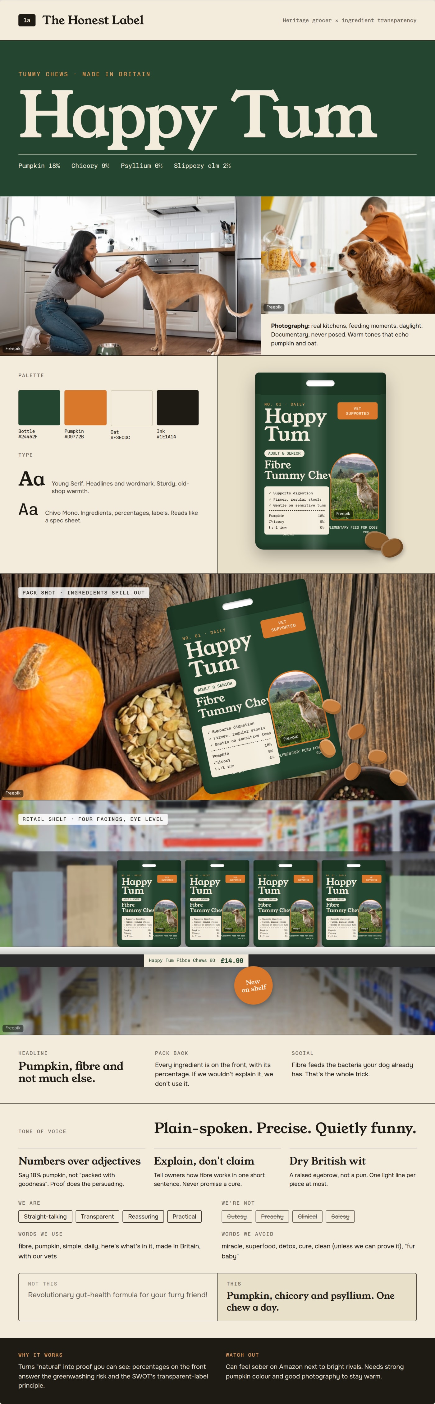 The The Honest Label board in Claude Design