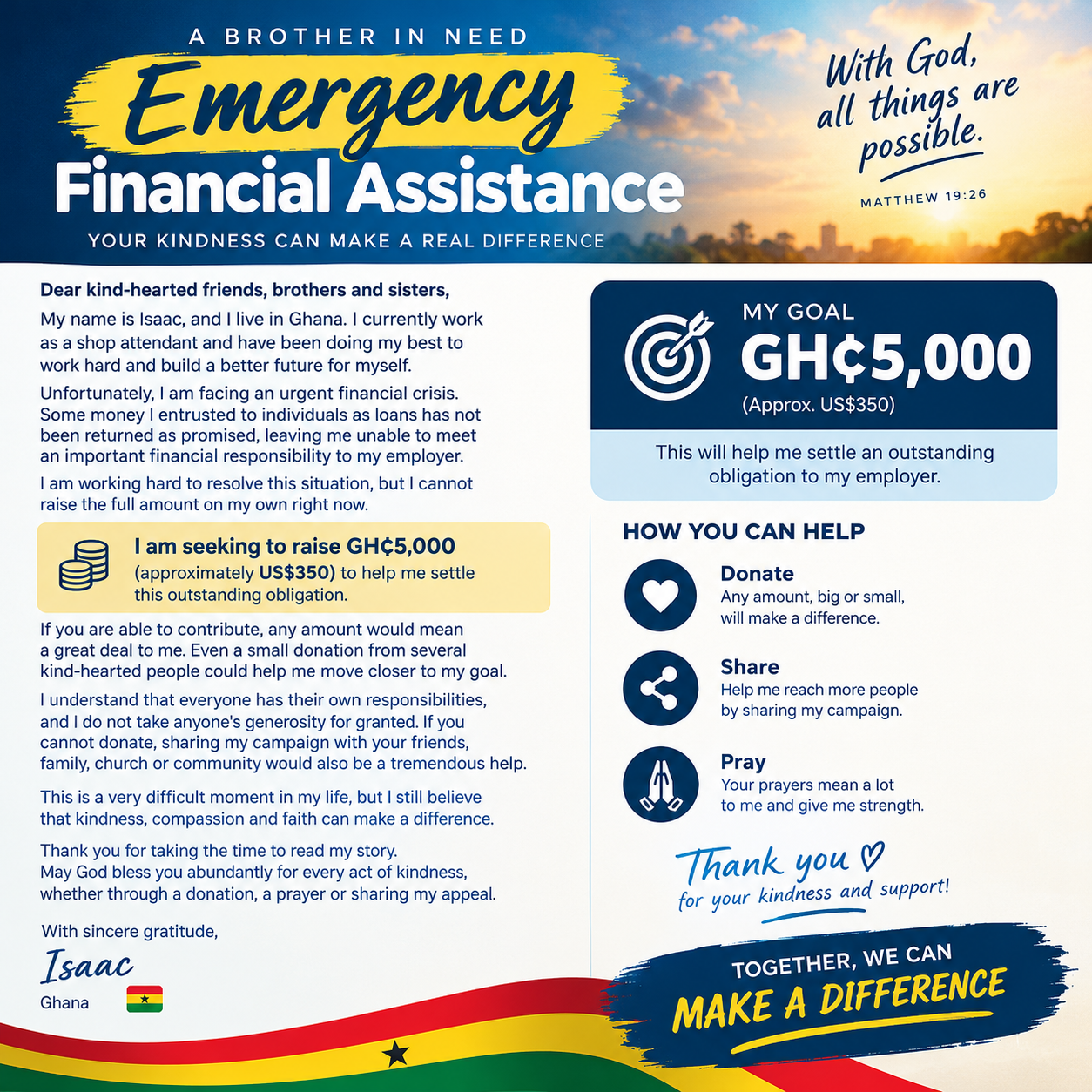 🙏 A Brother in Need: Emergency Financial Assistance
