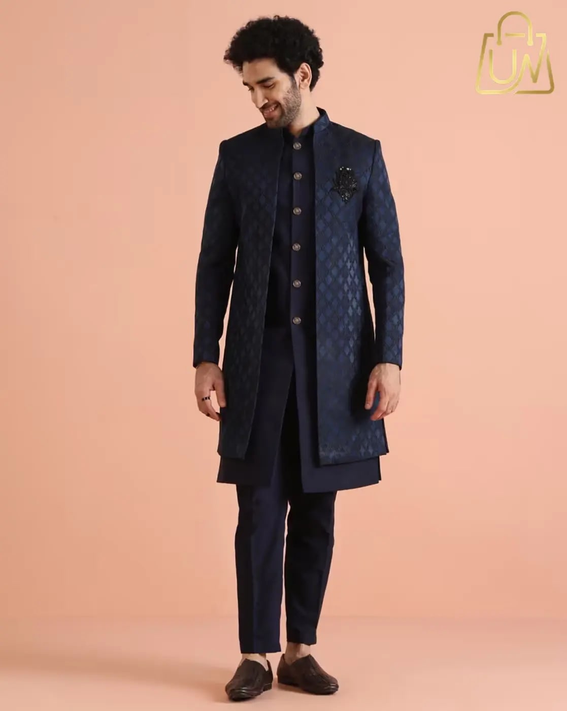KISAH Men’s Embellished 3-Piece Sherwani Suit Set – Royal Elegance