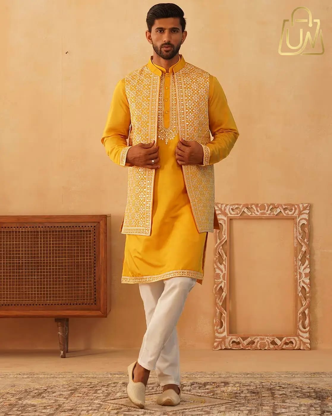 JOMPERS Men’s Regular Fit 3-Piece Ethnic Suit Set – Vibrant Mustard