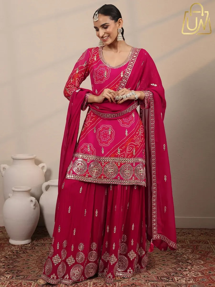 Libas Art Paisley Embroidered Georgette Straight Suit Set with Dupatta
