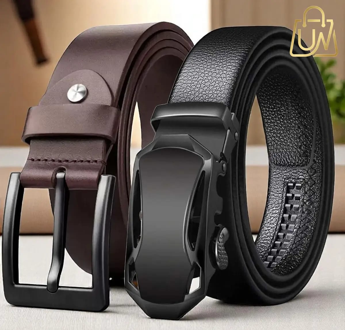 ROVERSOLE Men's Black Genuine Leather Formal Belts (Pack of 2)