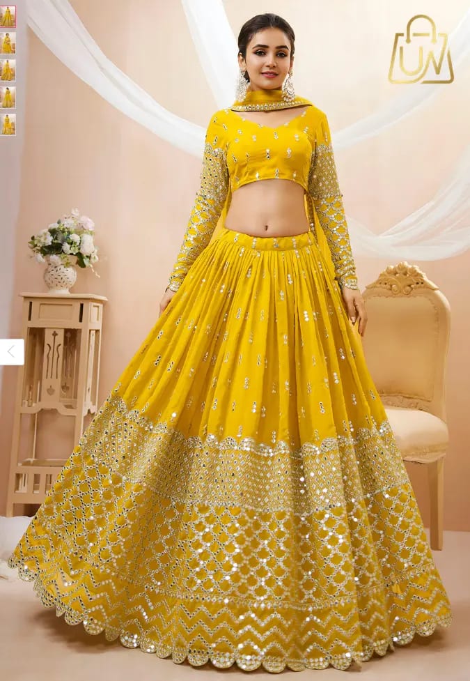 FABPIXEL Embroidered Mirror Work Semi-Stitched Lehenga Choli With Dupatta – Flat 52% OFF