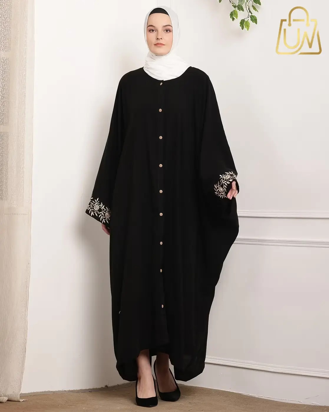 TAWAKKUL CLOTHES ELEGANT BLACK PETAL ABAYA WITH HIJAB