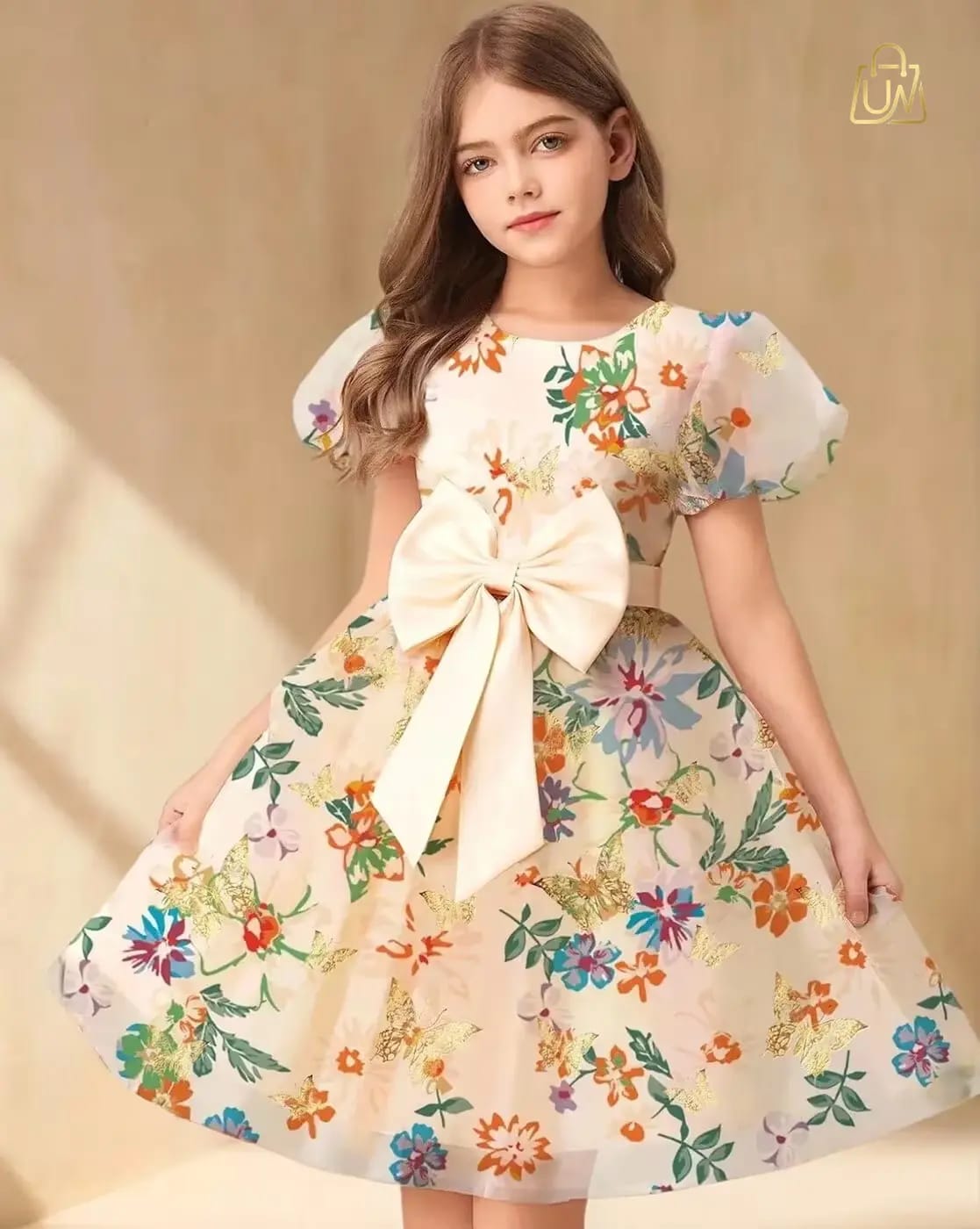 STYLECONNECT Girls Floral Print A-Line Dress with Bow Accent