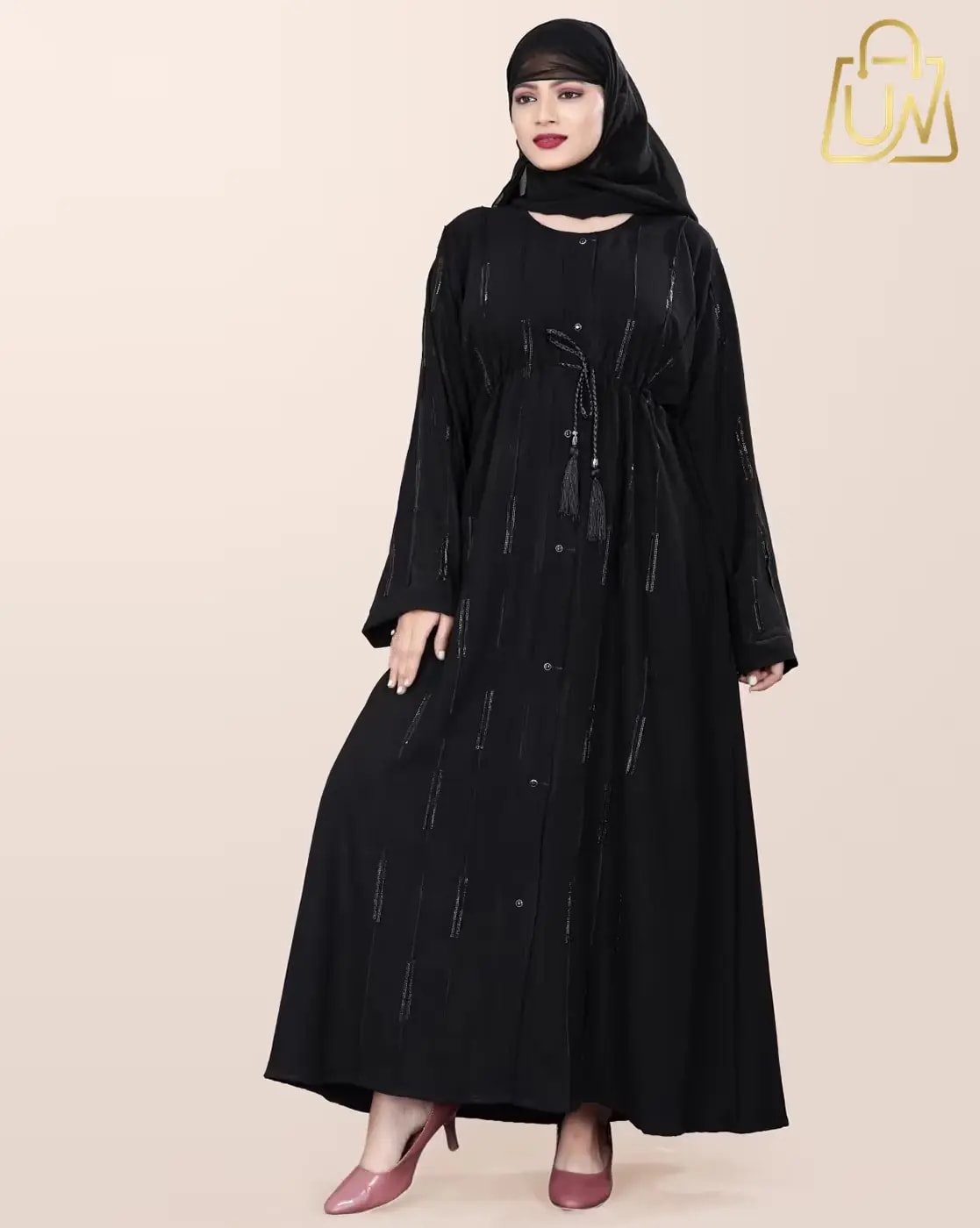 BHUMIFAB EMBELLISHED A-LINE BURQA WITH SCARF
