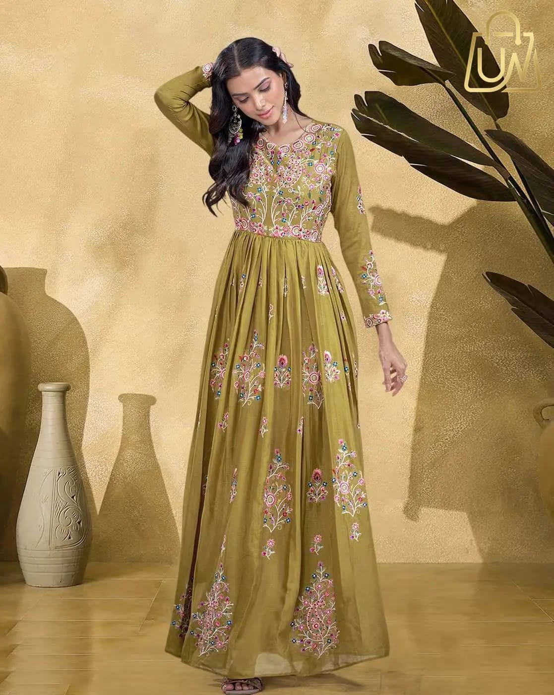 TANUKA WOMEN'S EMBROIDERED CHINON SILK GOWN