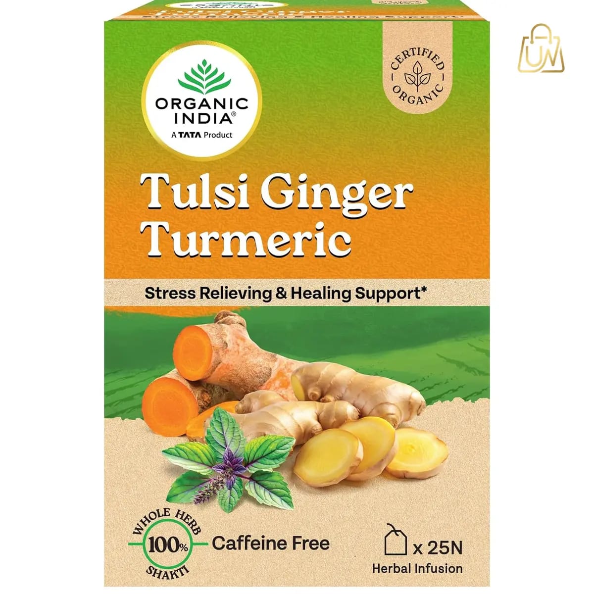 Organic India Tulsi Ginger Turmeric Green Tea (25 Tea Bags)
