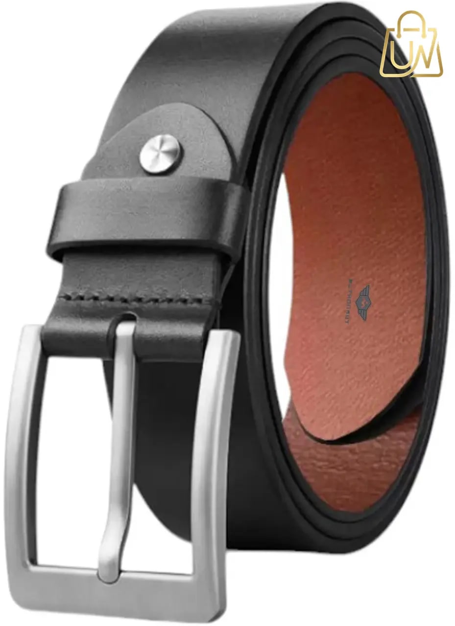 METRONAUT Men's Black Texas Leatherite Formal & Casual Belt