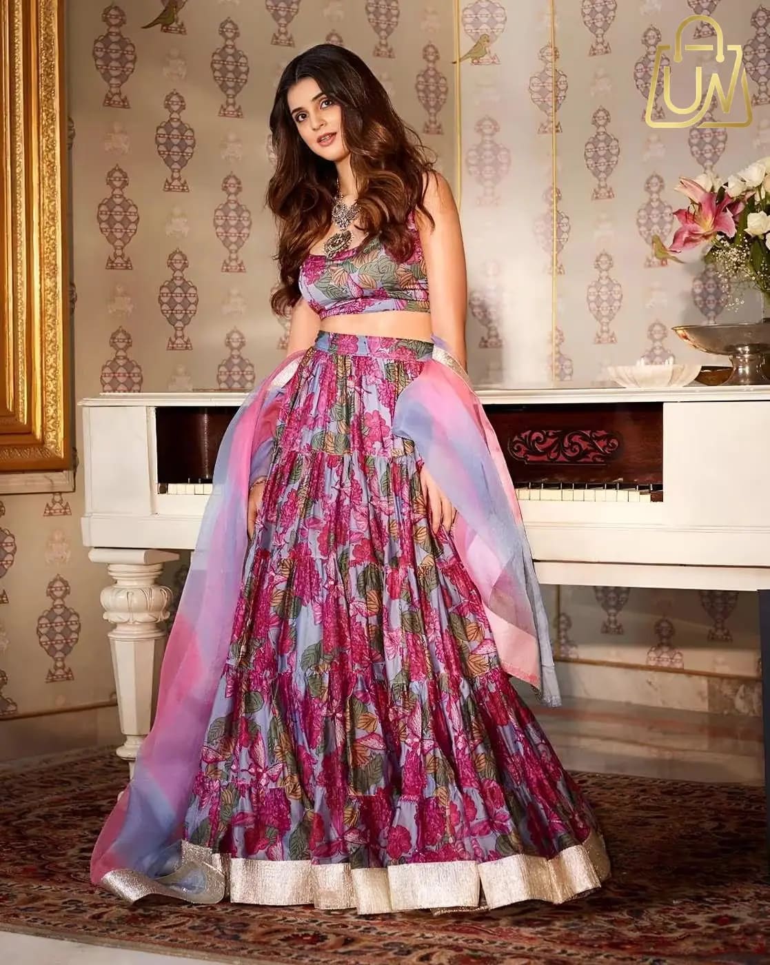 Svaraa Women Floral Print Flared Lehenga Choli Set with Dupatta