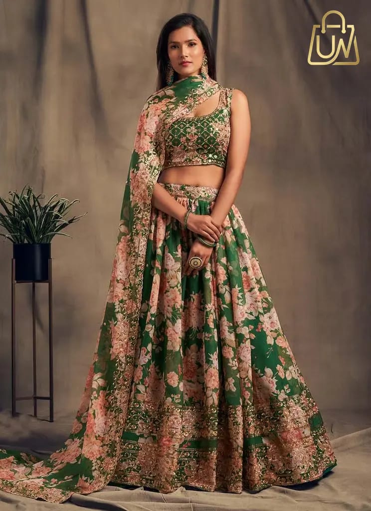 Jihu Culture Unveils Elegant Floral Print Organza Lehenga Choli for Wedding Season