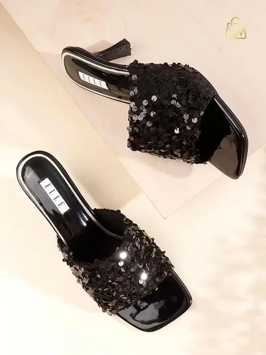 ELLE Women's Sequin-Embellished Square-Toe Heeled Sandals
