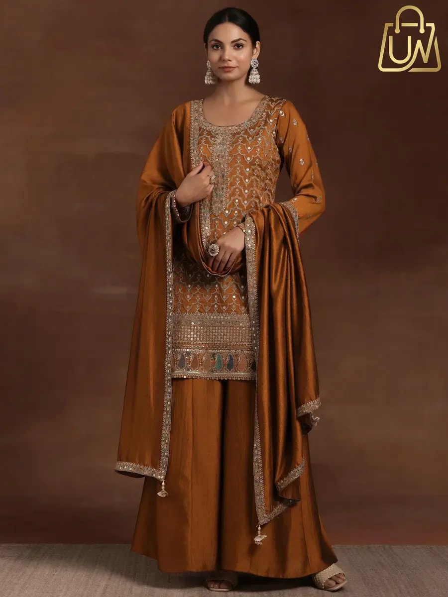 Libas Adaa Rust Embroidered Silk Blend Suit Set | 82% Off Price Drop: Official Site vs Flipkart