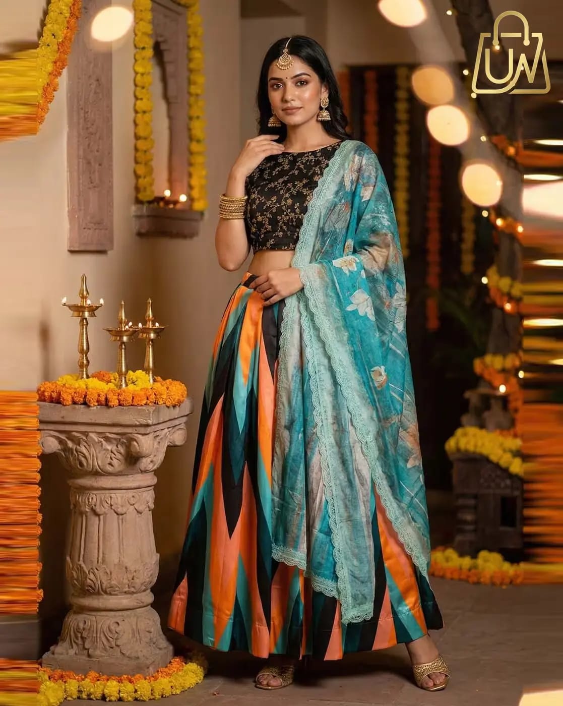 Svaraa Women Floral Print Flared Lehenga Choli Set with Dupatta