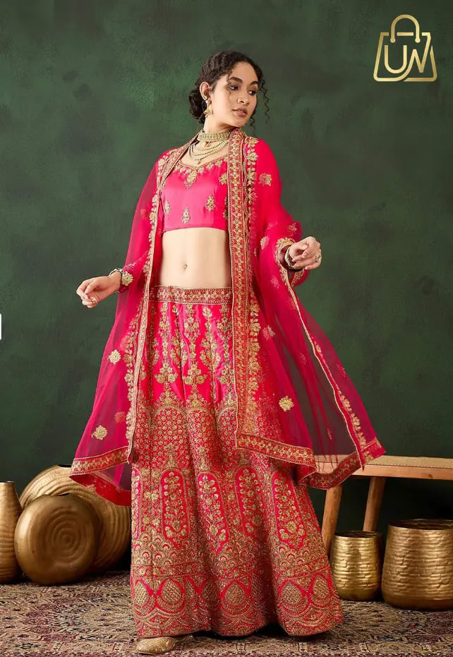 Sangria Women's Pink Silk Blend Embroidered Semi-Stitched Lehenga Choli Set