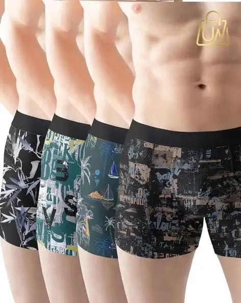 PANICIA: Men’s Comfort-Fit Printed Trunks (Pack of 4)
