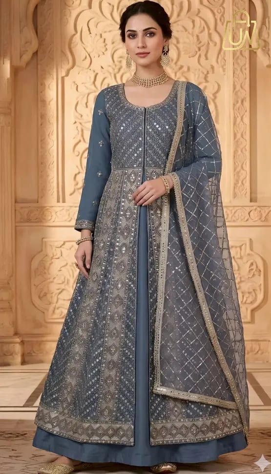 House of Pataudi Premium Heavy Embroidered Anarkali Ethnic Dress (3-Pcs Set)