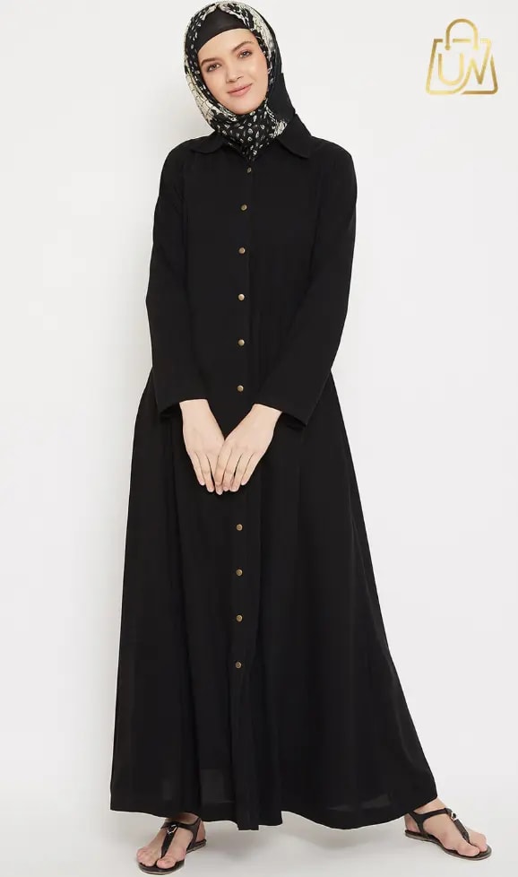 MOMIN LIBAS BLACK SOLID FRONT OPEN ABAYA BURQA