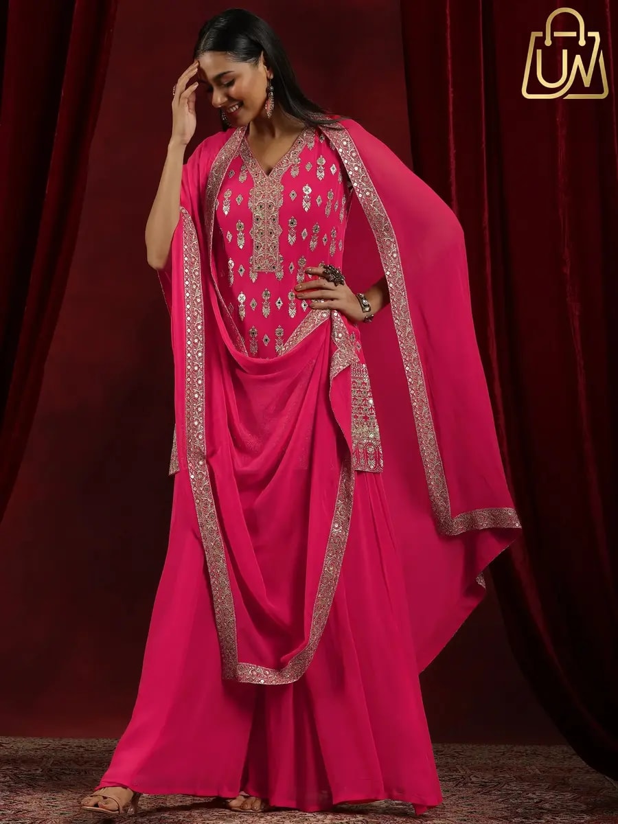 Libas Art Paisley Embroidered Georgette Straight Suit Set with Dupatta