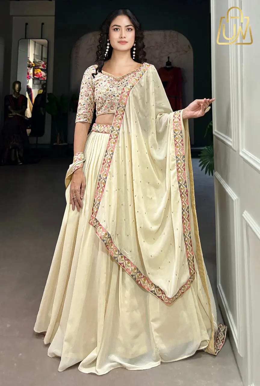 Trendmalls Embroidered Semi Stitched Lehenga Choli