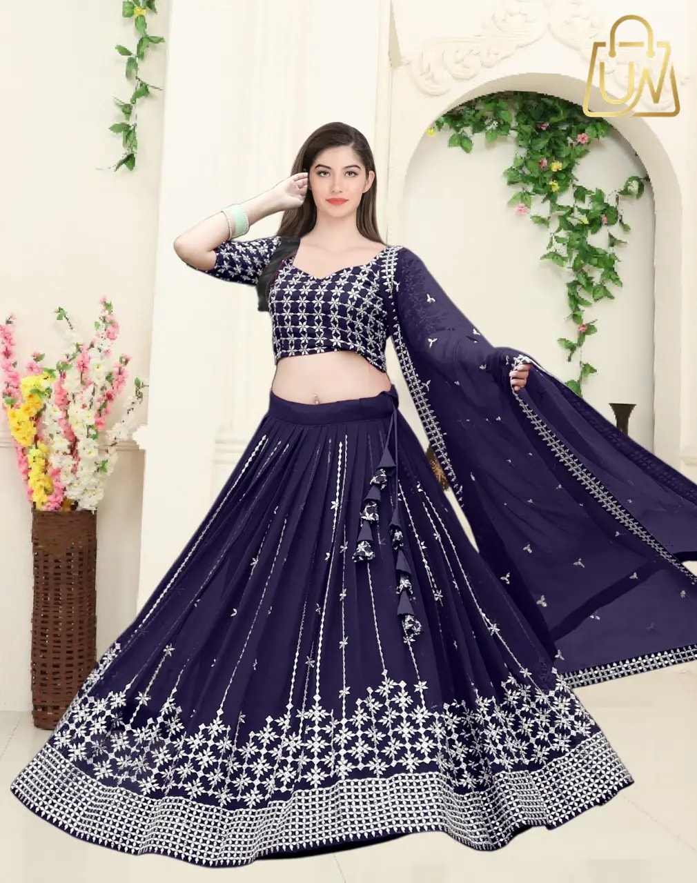 Women Wed Embroidered Semi Stitched Lehenga Choli