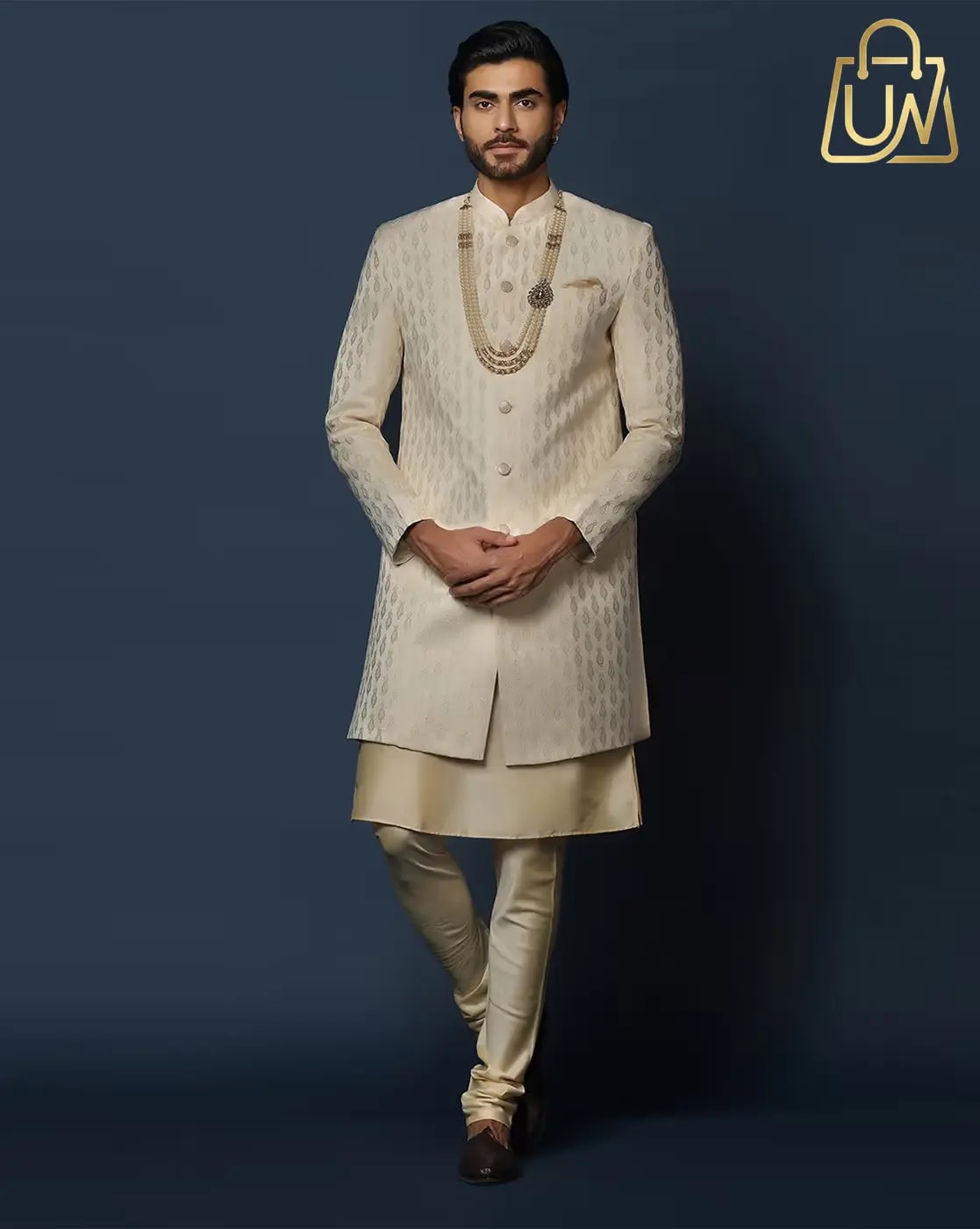 The KISAH Men's Texture Indo-Western Sherwani Set