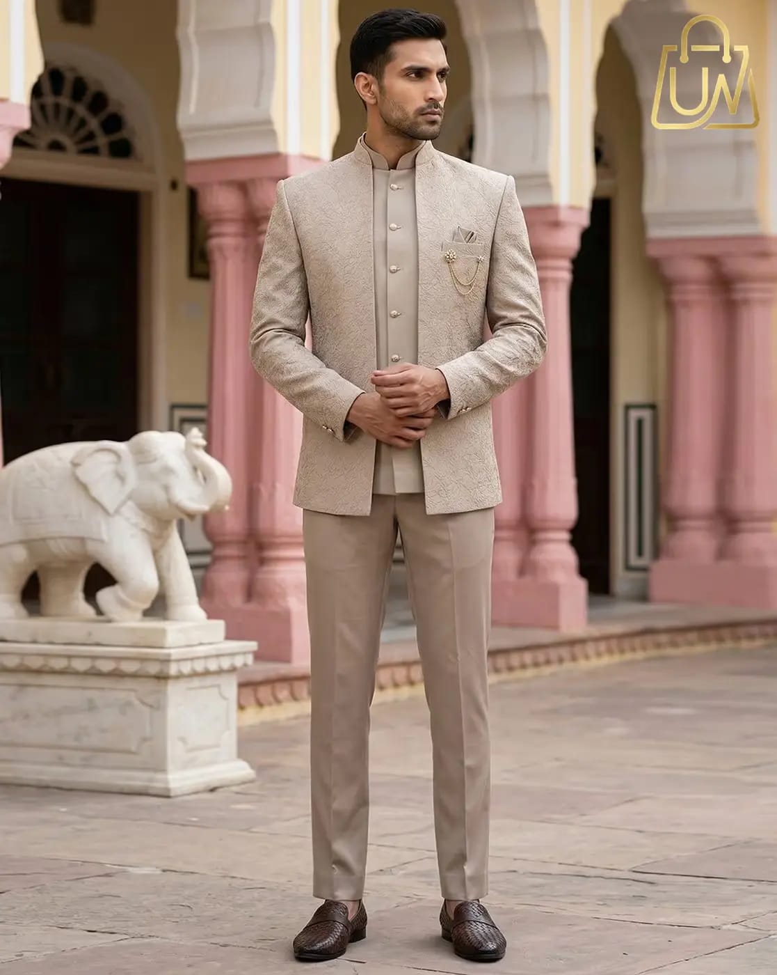 JOMPERS Men Printed Ethnic Suit Set – Premium Silk Blend Elegance