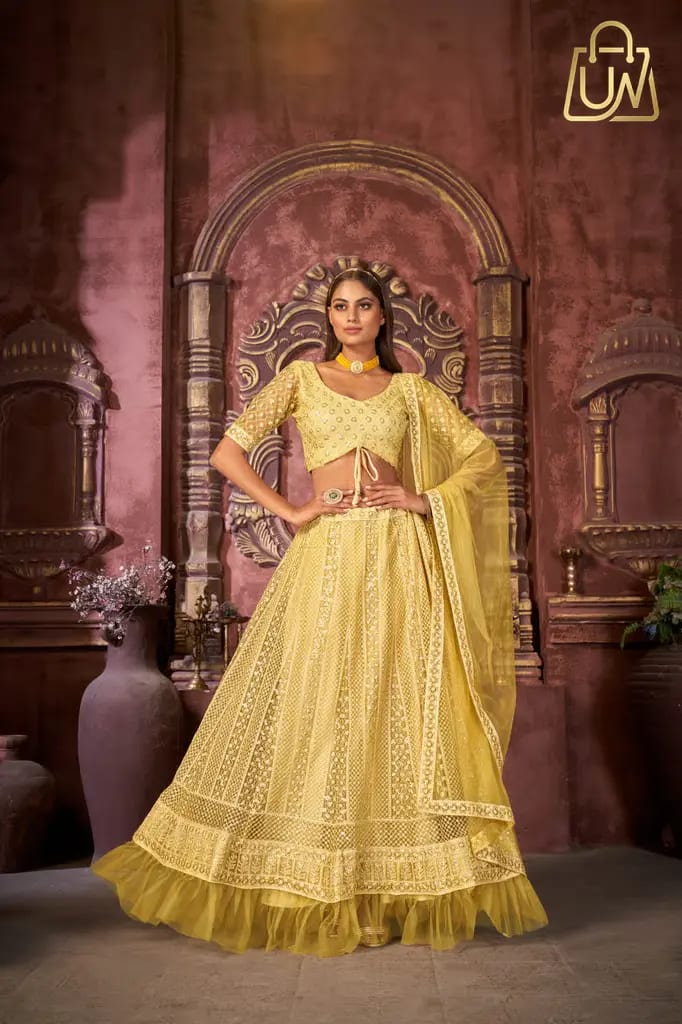 Varni Fabrics Sequence Work Heavy Semi-Stitched Lehenga Choli