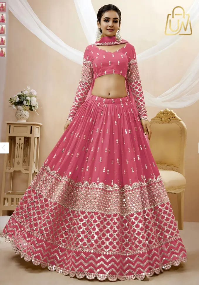FABPIXEL Embroidered Mirror Work Semi-Stitched Lehenga Choli With Dupatta – Flat 52% OFF
