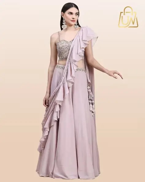 Raswa Premium Pink Embellished Lehenga Choli Set with Dupatta (Free Size)
