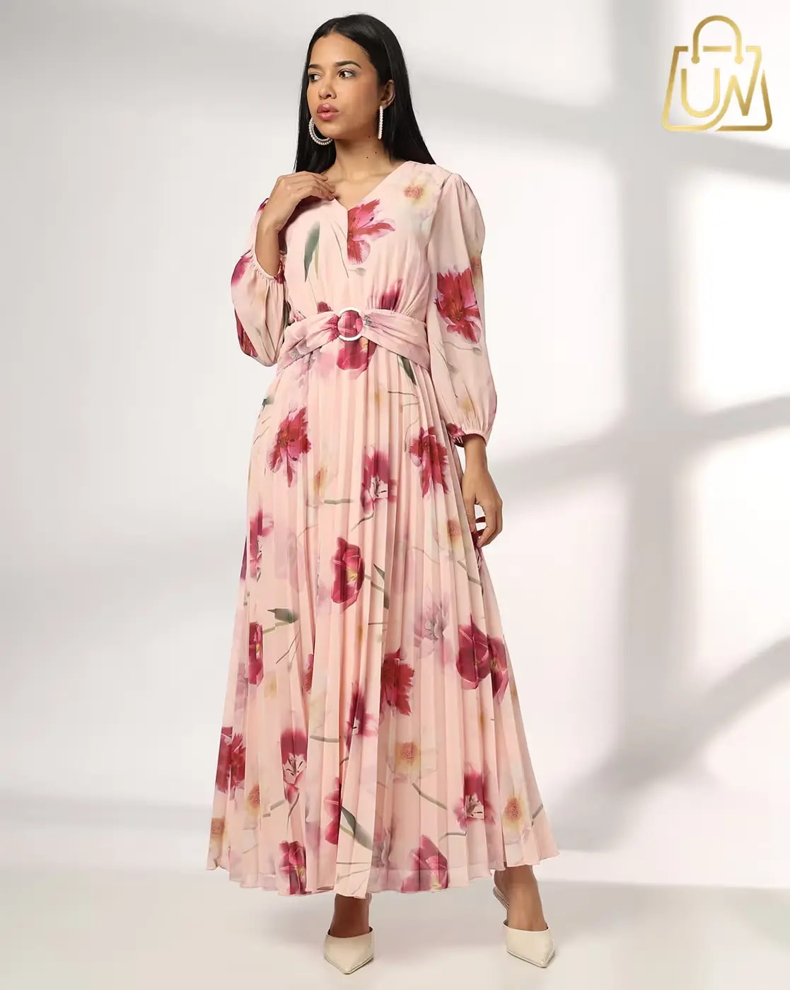 Feminine Floral Print Fit & Flare Dress