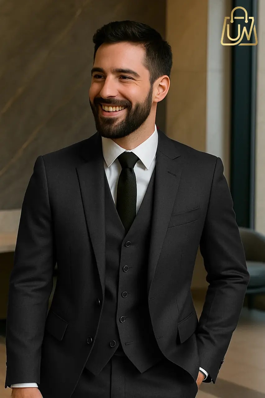 Verticals Men’s Premium Solid 3-Piece Formal Suit