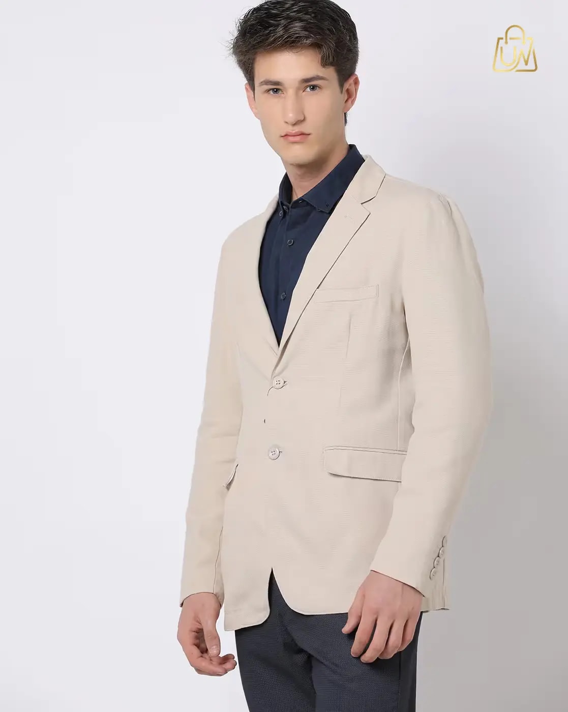 The Indian Garage Co. Beige Slim-Fit Blazer – Smart & Classy Look