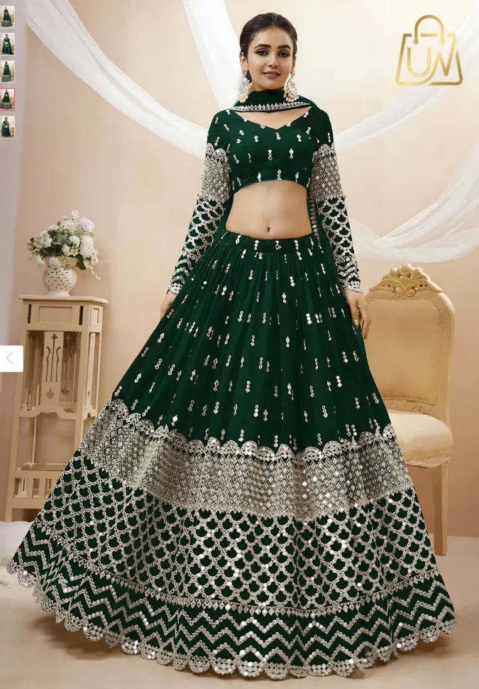 FABPIXEL Embroidered Mirror Work Semi-Stitched Lehenga Choli With Dupatta – Flat 52% OFF