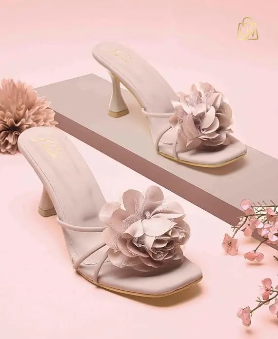 JM LOOKS Women's Open-Toe Flower Design Spool Heels