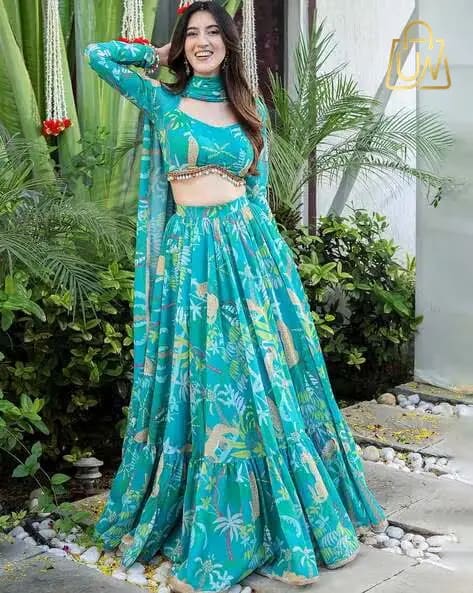 Svaraa Women Floral Print Flared Lehenga Choli Set with Dupatta