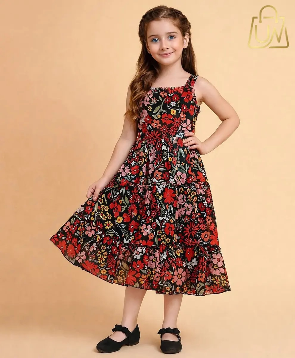 Little Marine Sleeveless Floral Printed Fit & Flare Dress