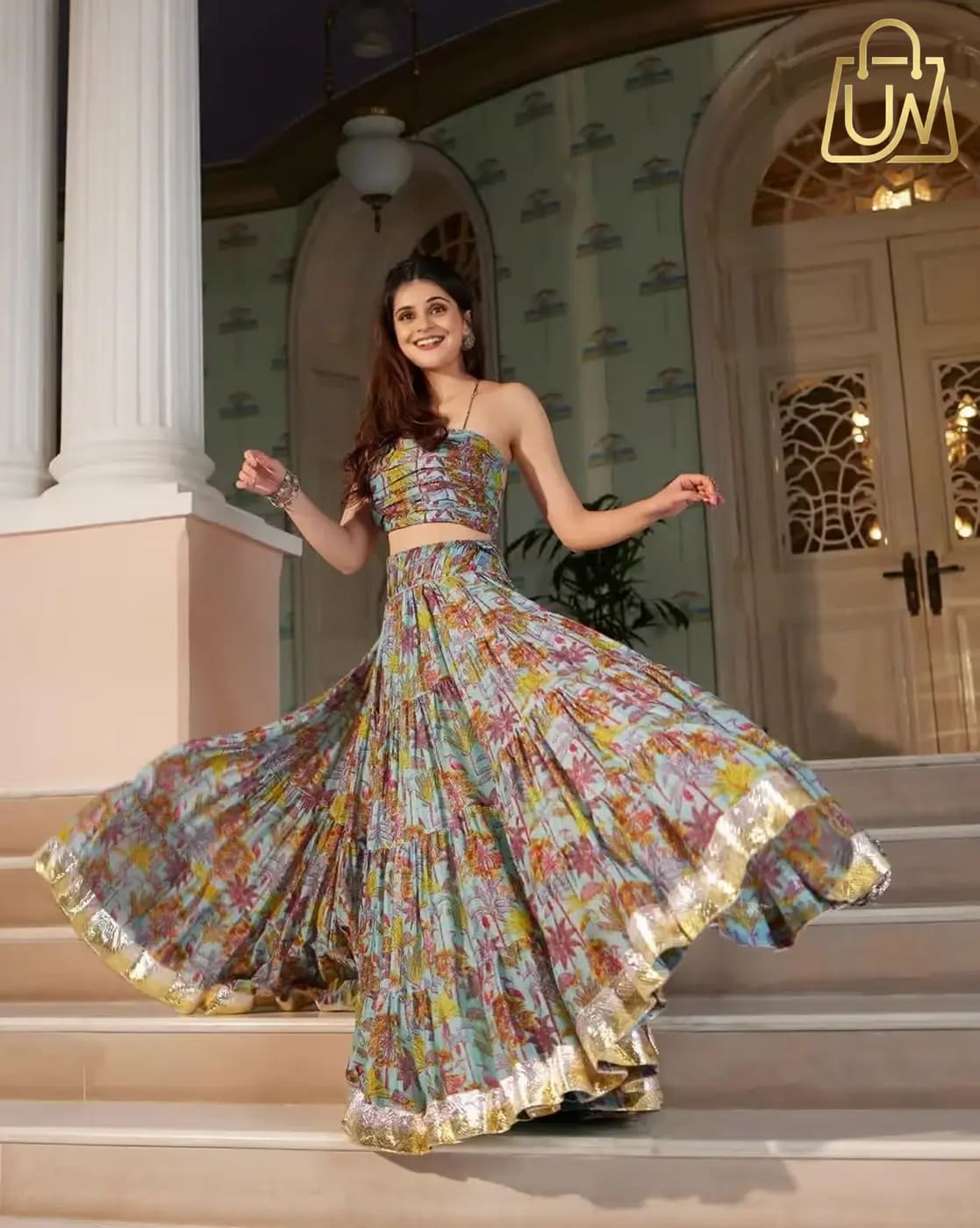 Svaraa Women Floral Print Flared Lehenga Choli Set with Dupatta