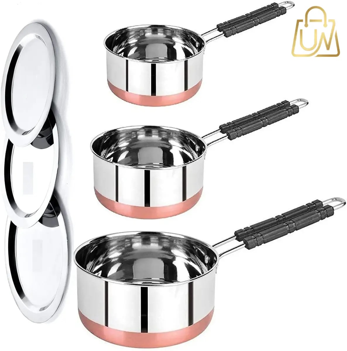 LIMETRO STEEL 3-Piece Copper Base Saucepan Set with Lids