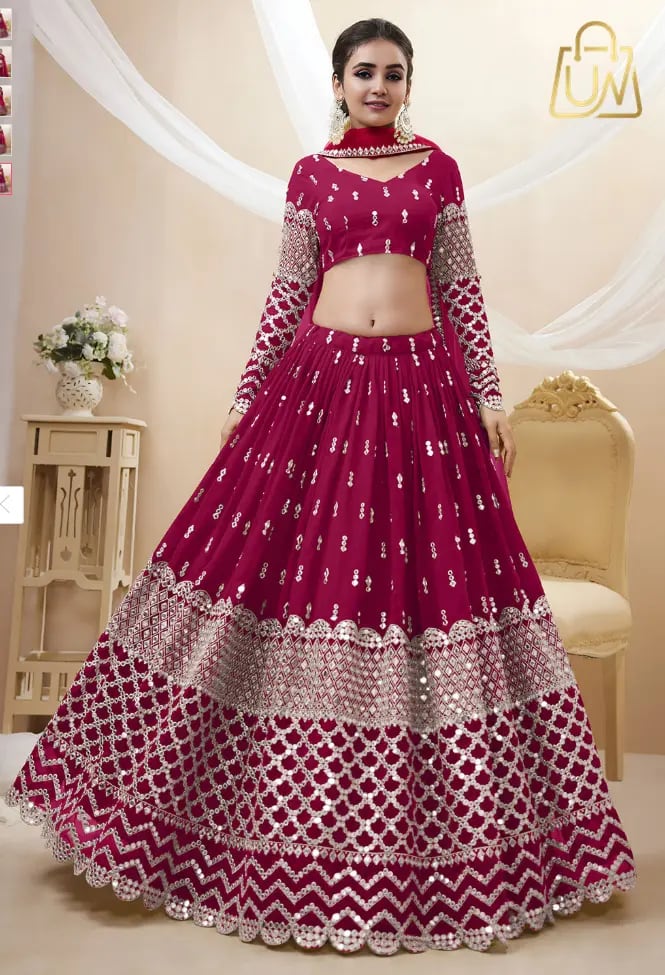 FABPIXEL Embroidered Mirror Work Semi-Stitched Lehenga Choli With Dupatta – Flat 52% OFF