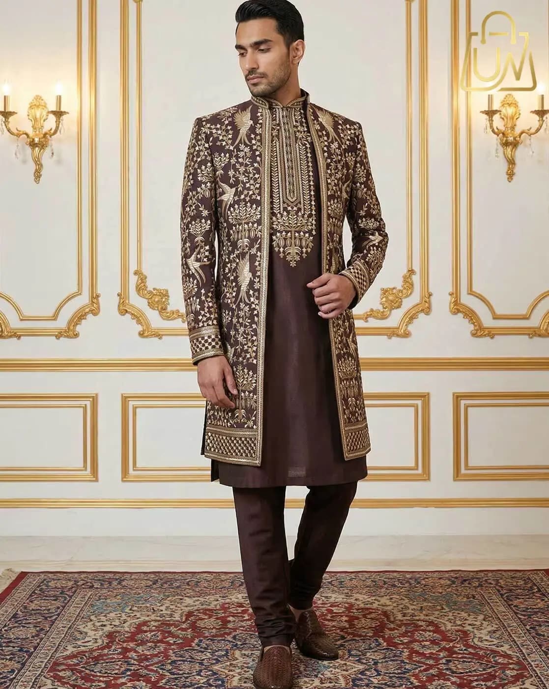 JOMPERS Men’s Floral Embroidered Indo-Western Suit Set