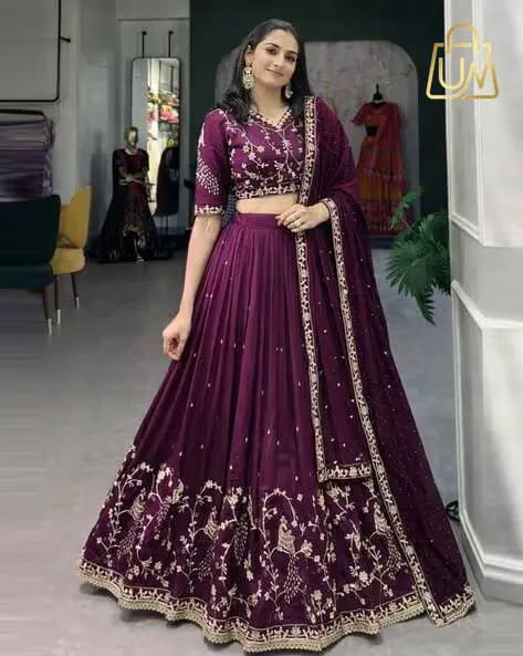 Fashion Basket Women Embroidered Georgette Lehenga Choli Set
