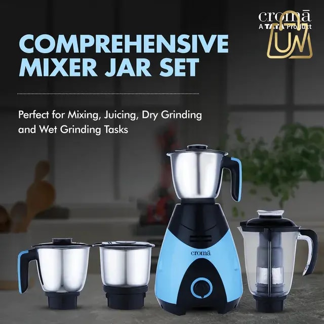 Croma 750W Juicer Mixer Grinder with 4 Jars – Black/Blue
