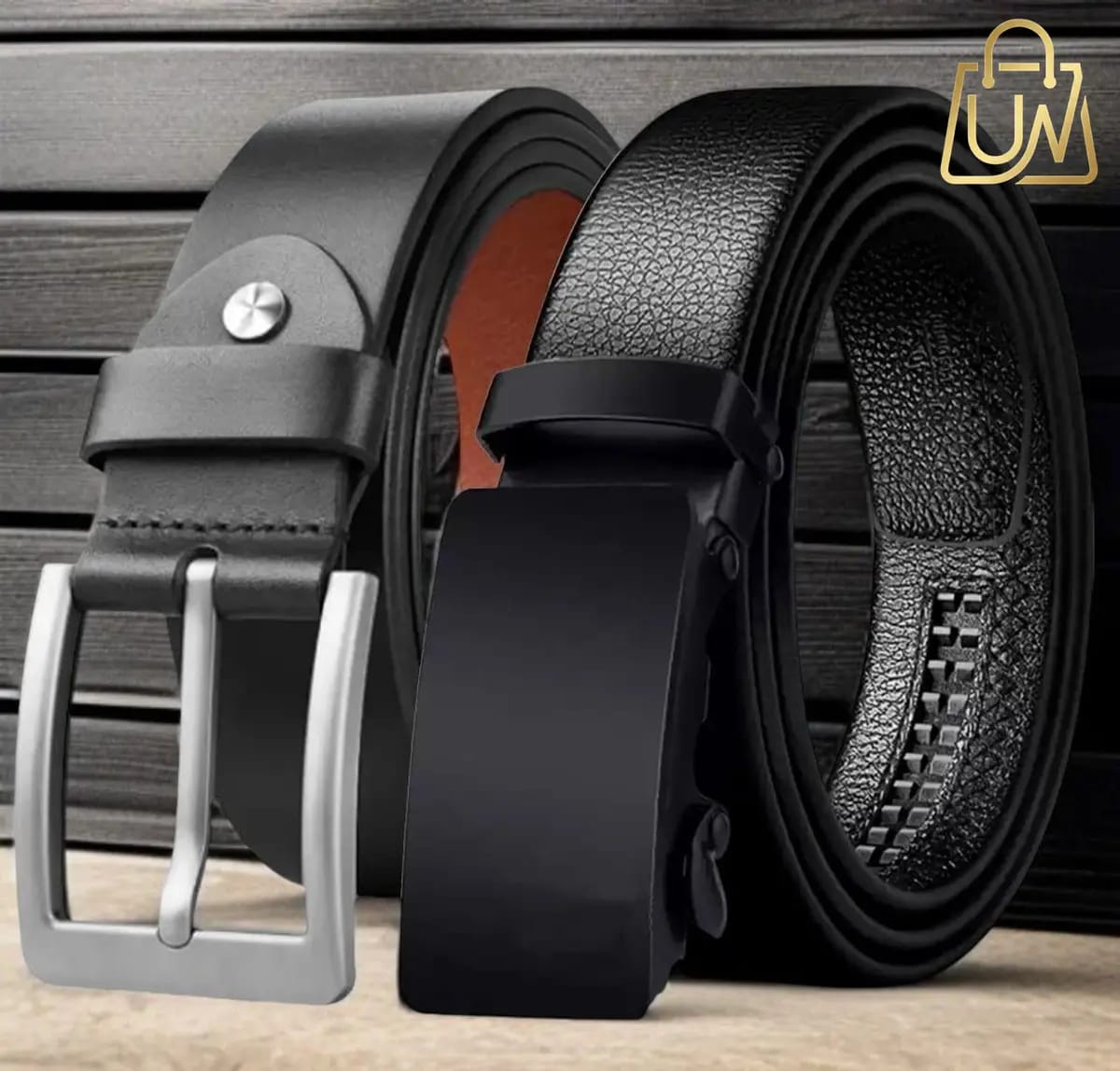 ROVERSOLE Men's Black Genuine Leather Formal Belts (Pack of 2)
