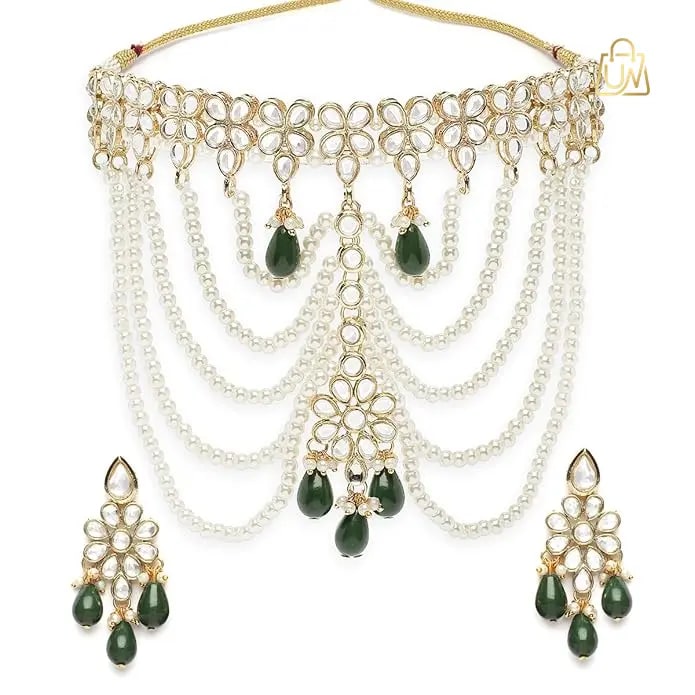 Traditional Elegance: Pearl & Green Kundan Choker Set – 70% OFF!