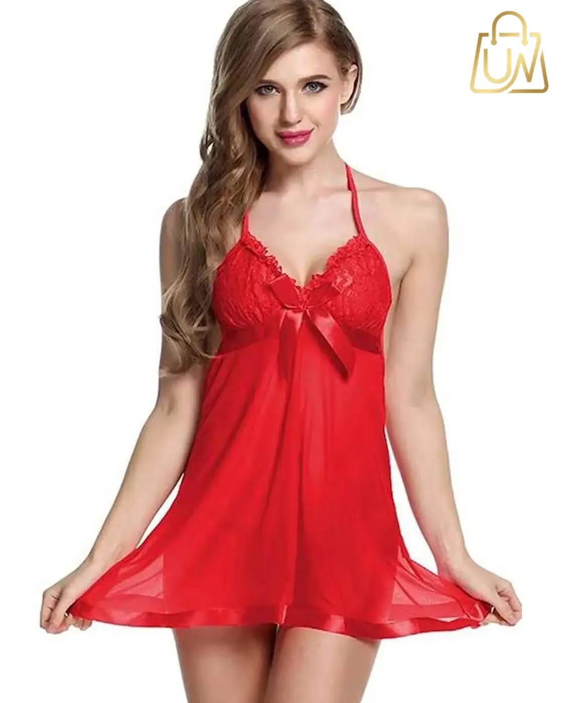 SAMVAR Net Lace Babydoll Lingerie Set – Stylish & Sensual Nightwear