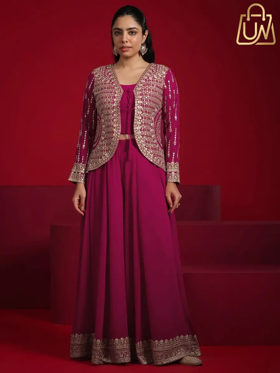 Libas Art Paisley Embroidered Georgette Straight Suit Set with Dupatta