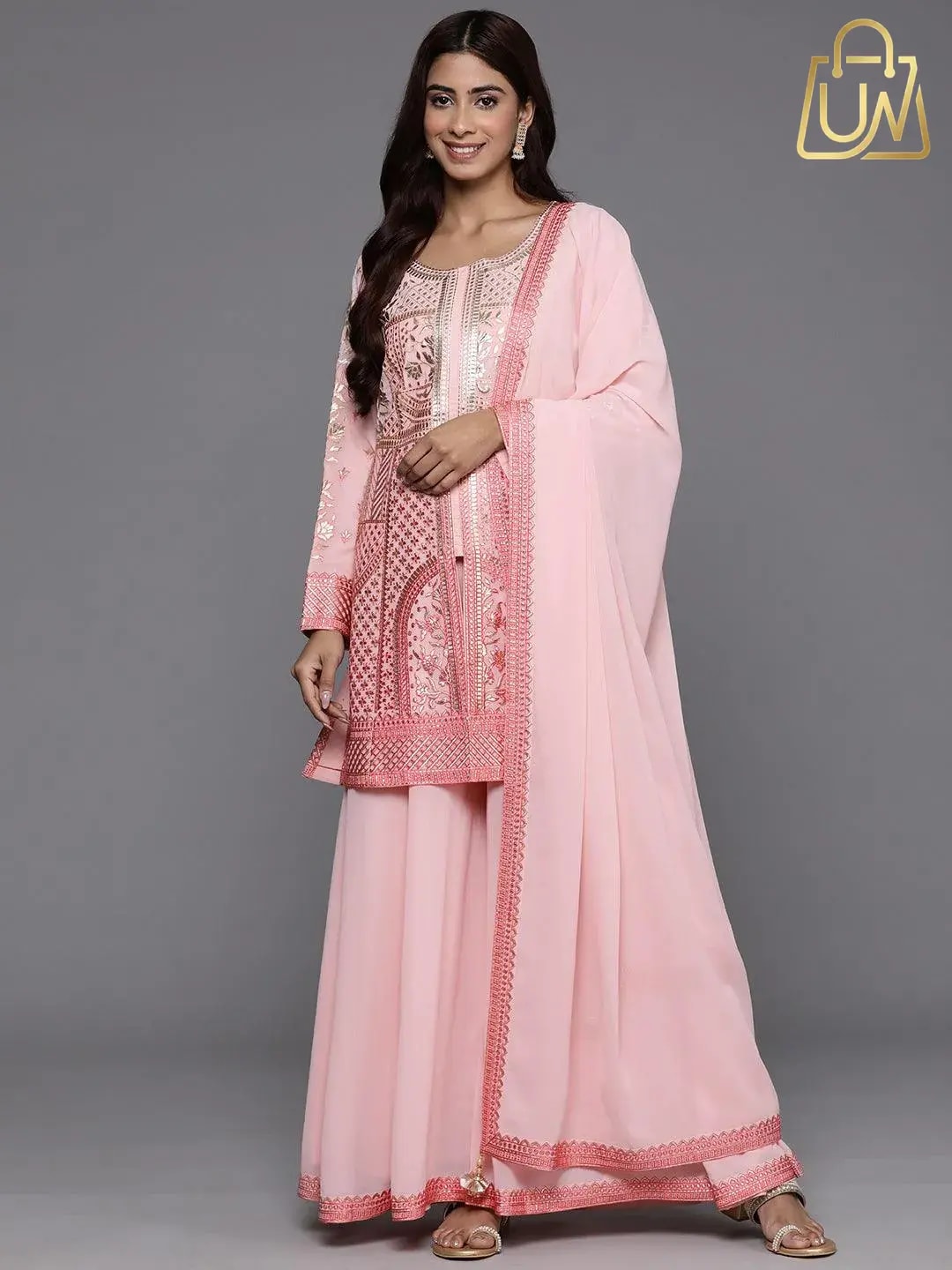Libas Art Paisley Embroidered Georgette Straight Suit Set with Dupatta